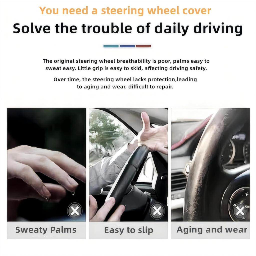 Car Steering Wheel Cover with Anti-Slip Lining Universal 14.5-15 Inch (Beige)