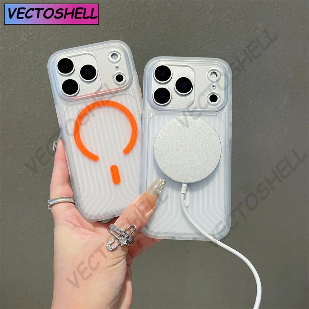 Modello Ondulato Per Custodia di Ricarica Wireless Magnetica Magsafe Per iPhone 17 16 15 14 13 Pro Max Trasparente Paraurti Cover PC Opaca