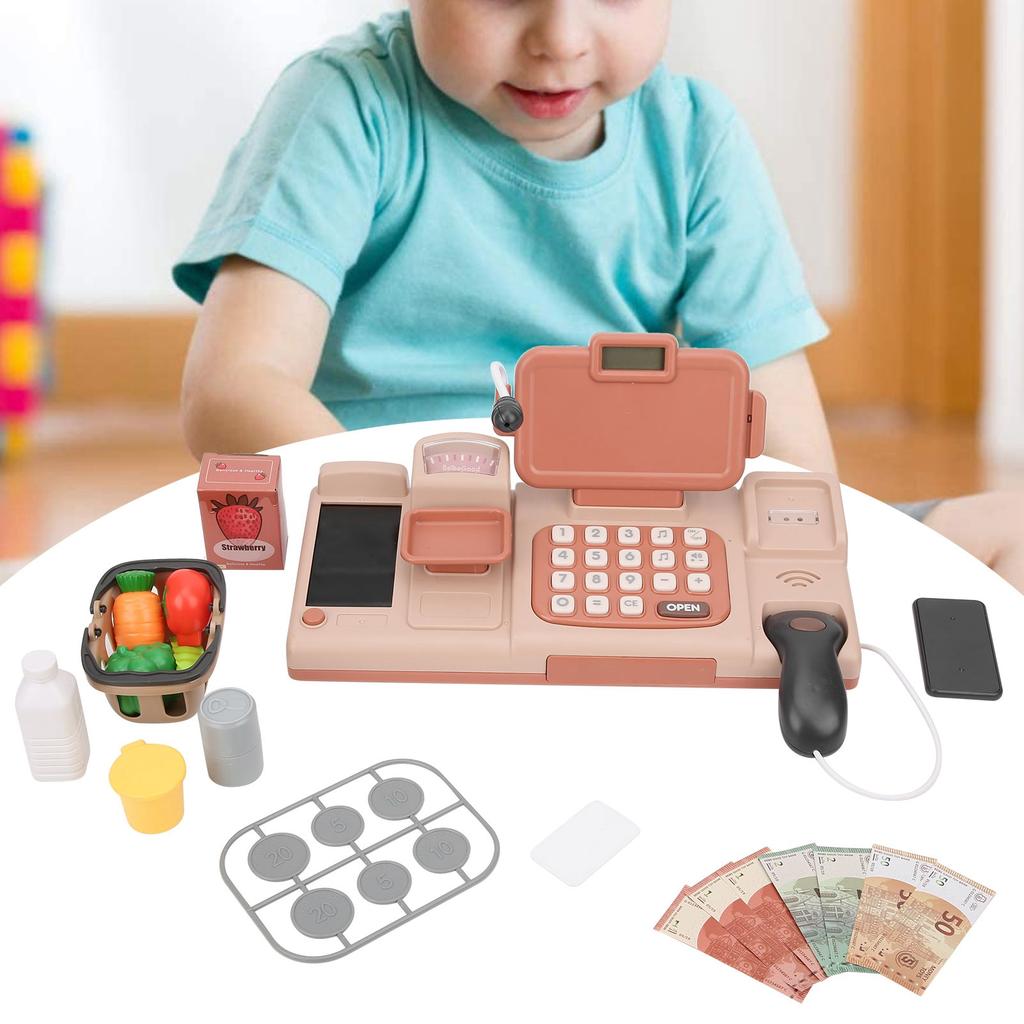 Casa de marcat jucărie voce electronică joc de simulare casier calculator copii educațional jucărie roz