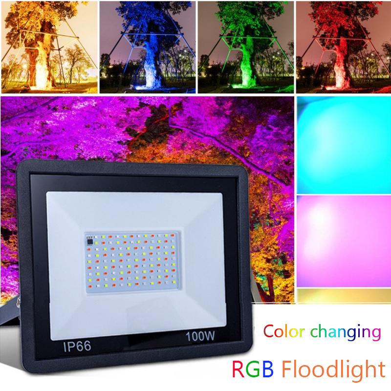 Timeable Dimmable RGB Flood Light Waterproof IP66 Outdoor Floodlight AC 220V Courtyard Garden Lighting Spotlight
