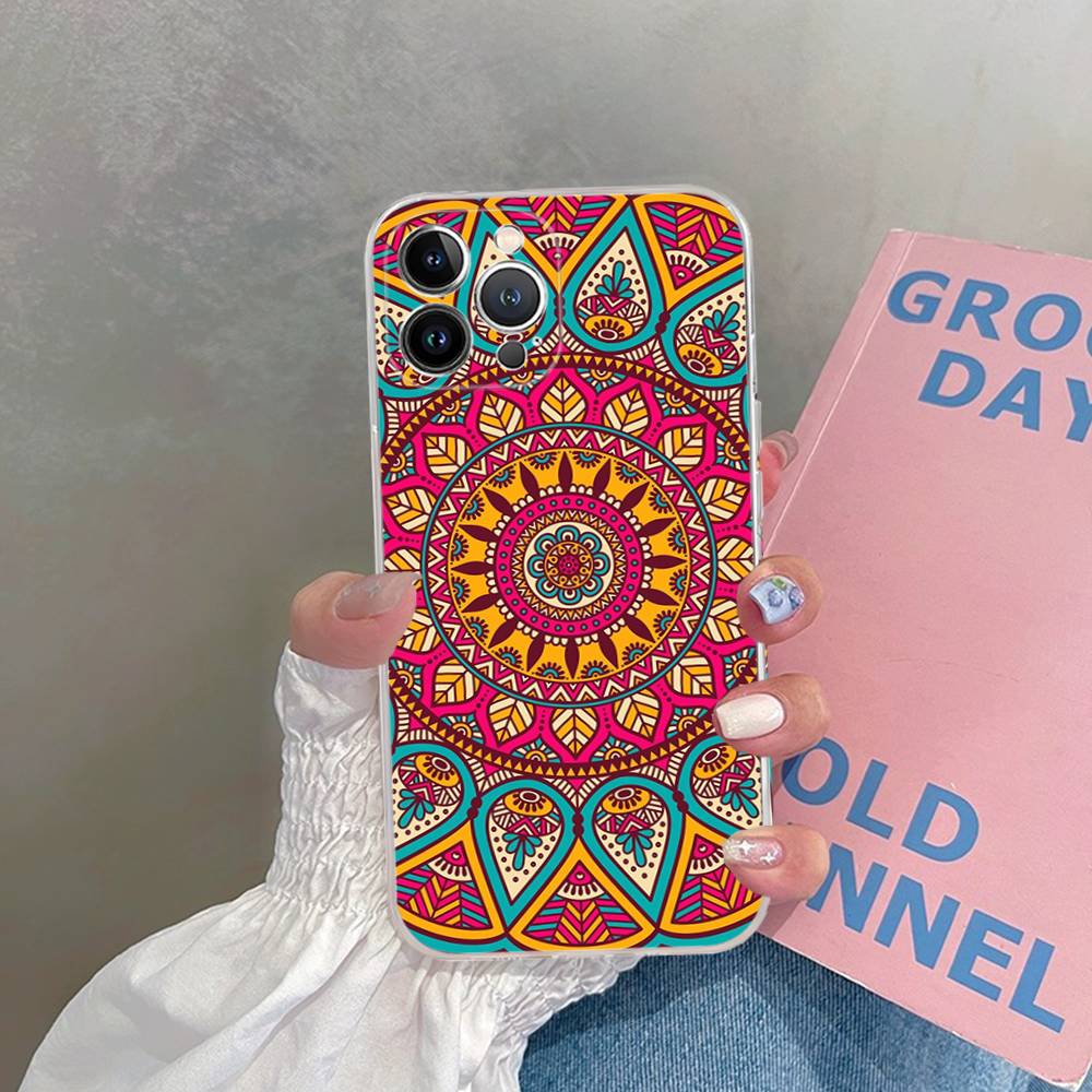 Mandala Painting For iPhone 11 12 13 14 15 16 17 Pro Max Plus 13 Mini Silicone Soft Transparent Back