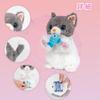 Moving cat plush toy, talks, mimics sounds, bobs its head, gray.