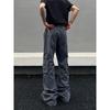 Blaexit American-Style Deconstructed Gray Flared Cargo Pants with Multi-Pocket Design, Straight-Leg Cleanfit Pants, Trendy