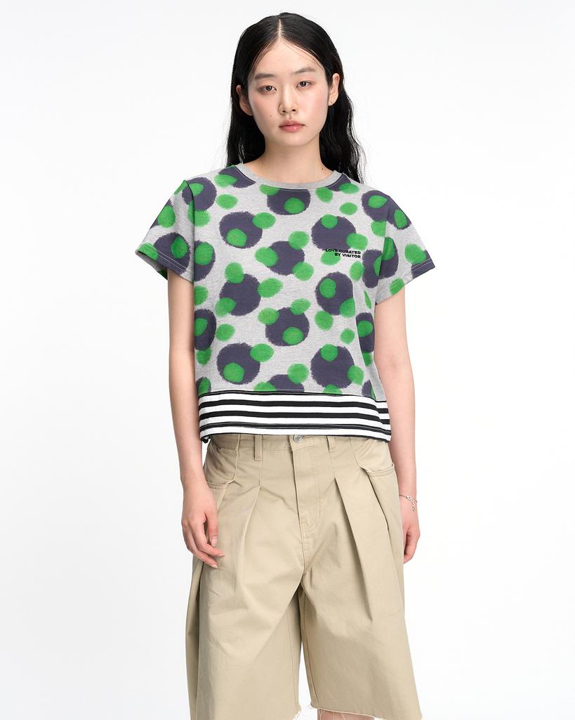 THEMUSEUMVISITOR W Painted Multi Dot T-Shirt (Green)