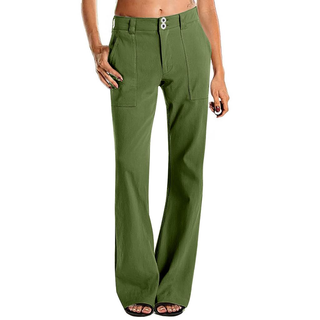 Women's Wide Leg Cargo Pants Flare Pants For Women Double Button Mid Waist Pants Trendy Fashion Casual Pants