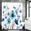 Watercolor Bohemian Floral Shower Curtain, Teal Floral, Mildew Resistant, Waterproof Bathroom Curtain, Gray Botanical Landscape
