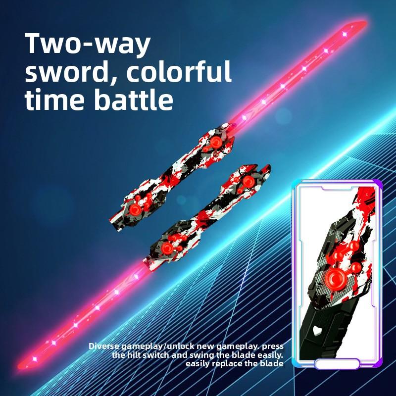 Ray Flame Double-Bladed Sword, Laser Sword, Two-Headed One-Weapon, Cool, Stretchable, Emitting Light Sword, Boy's Emitting Sword Toy