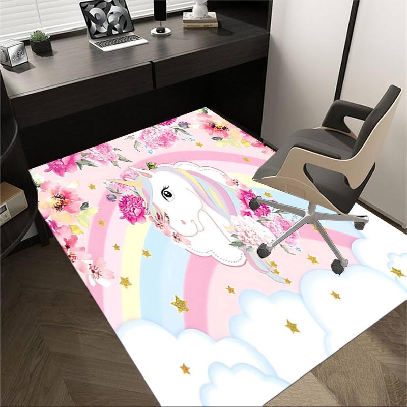 1PC Unicorn Flowers Non-Slip Floor carpet, Office, family, bedroom, Studio - Large Area Rug, Vibrant Colors, Longlasting Material-X429