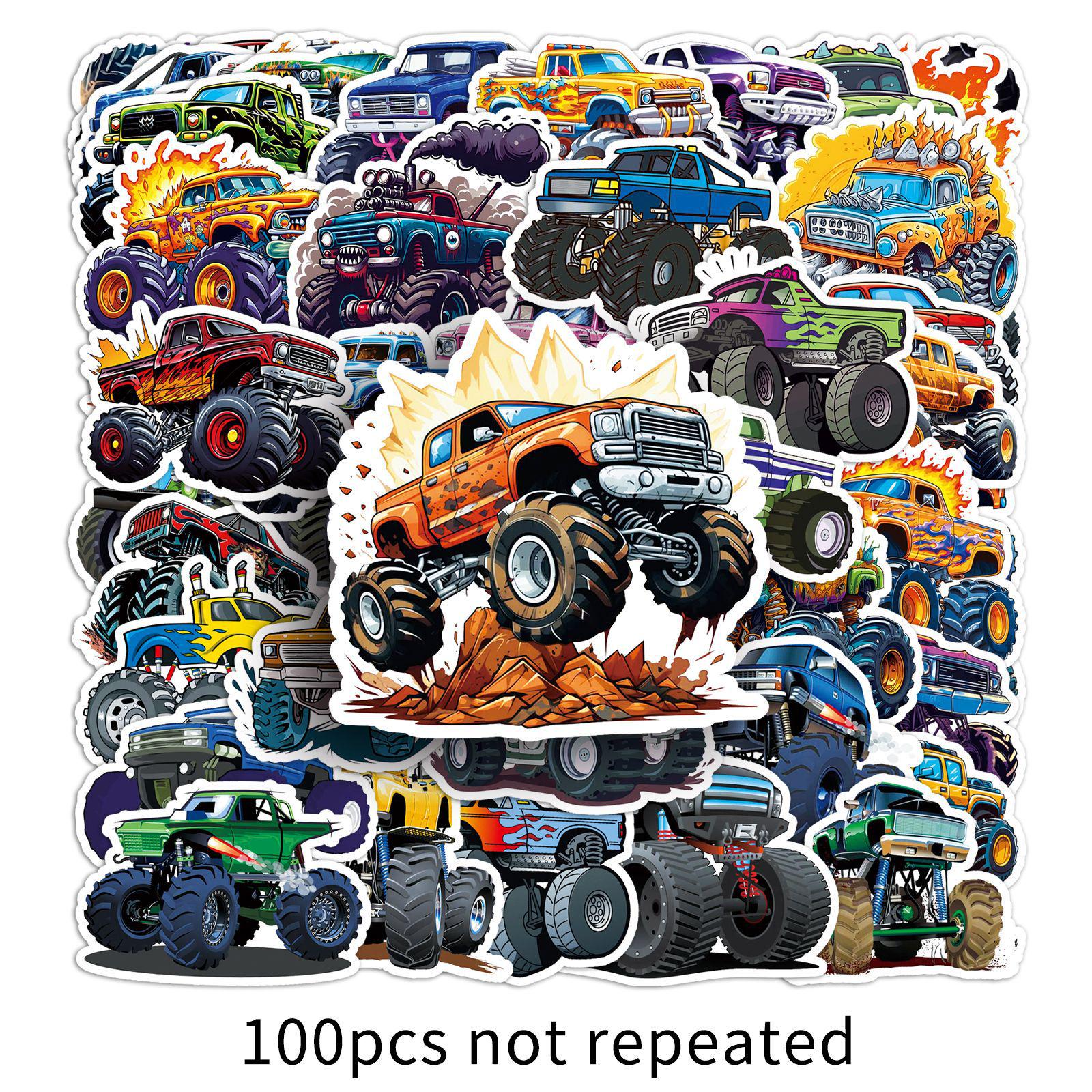 100 Monster Truck Stickers: Cartoon Bigfoot Car & Beast War Vehicle Decals for DIY Projects