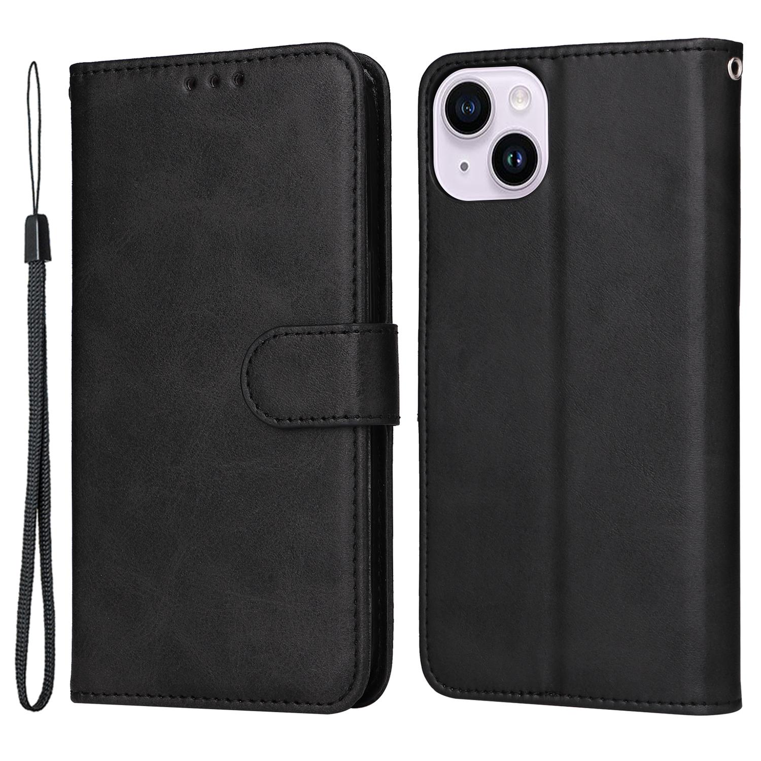 

Для iPhone 15 Противоцарапный Кожаный Кошелек Чехол для Телефона Текстура Теленка Откидная Подставка Black