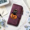 Halloween Black Cat Pumpkin Pattern Long PU Wallet Cute Fashion Multi Card Slot Purse for Daily Use 