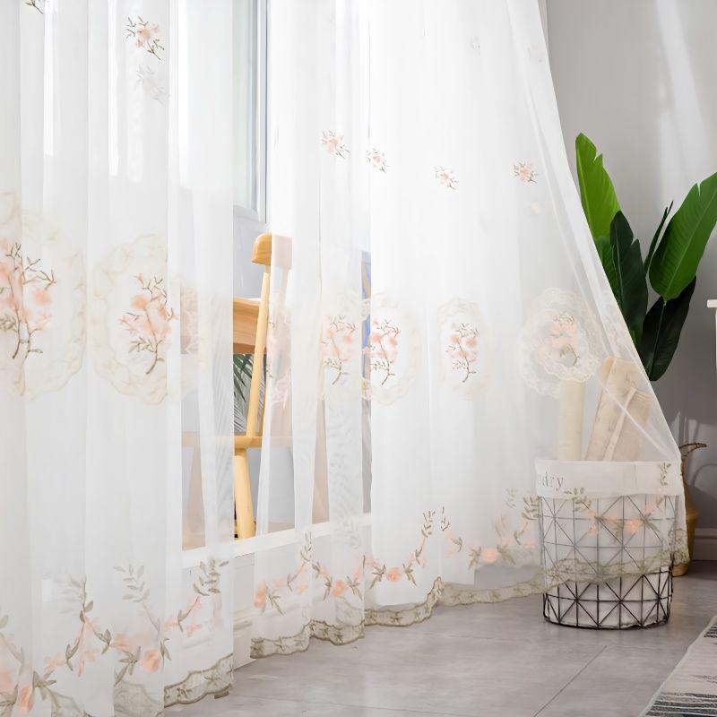 3D Embroidered Floral Tulle | Luxurious European Design | Grommet Tops, Beaded Ropes and Lace Valances | Bedrooms and Living Rooms