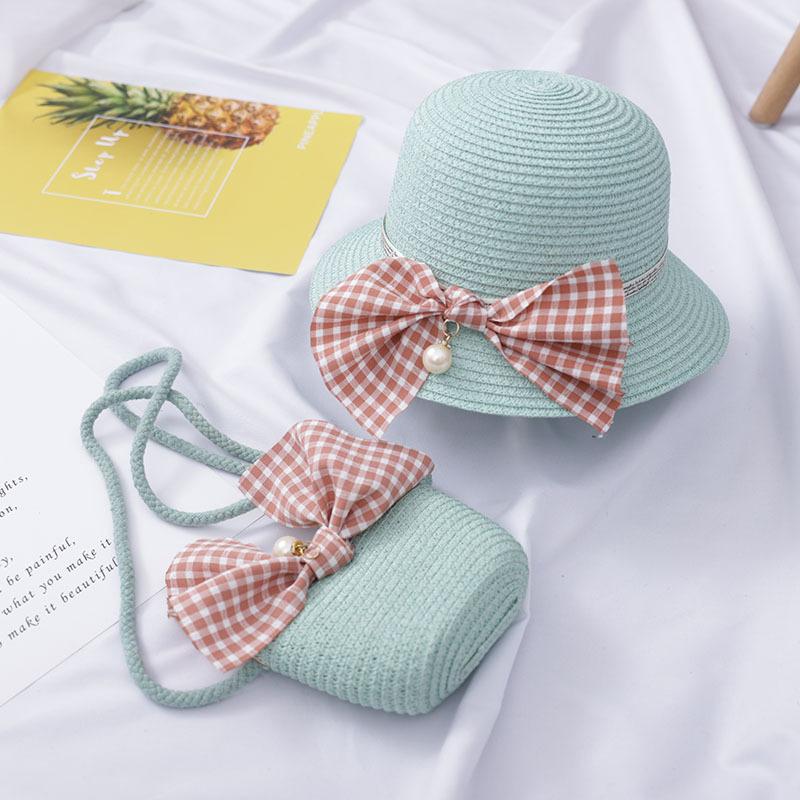 Summer Baby Straw Hat With Handbag Flower Breathable Beach Hat Bags Kids Hat Boy Girls Sun Visor UV Protection Panama Hat