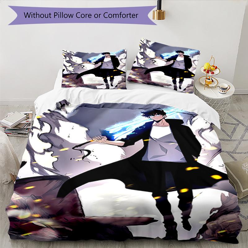3pcs Solo Leveling Sung Jin-woo pattern bedding set duvet cover set includes duvet cover &pillowcases, perfect all season bedroom decoration & gift