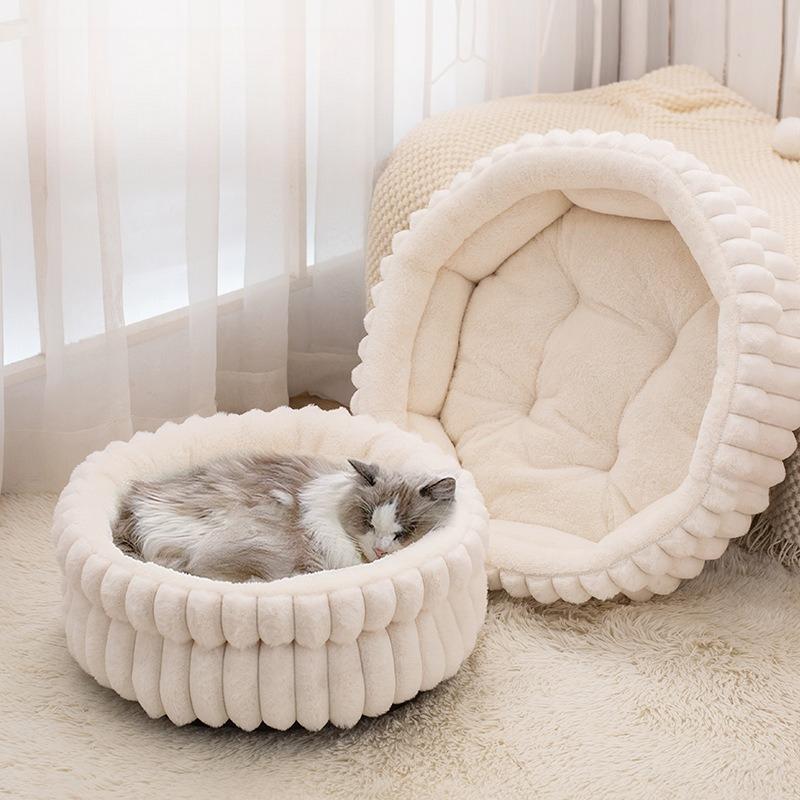 Thickened Round Pet Bed for Small Dogs&Cats Soft Washable Fabric Mat Waterproof Bottom Warm Plush Dog Cushion with Non-Slip Base