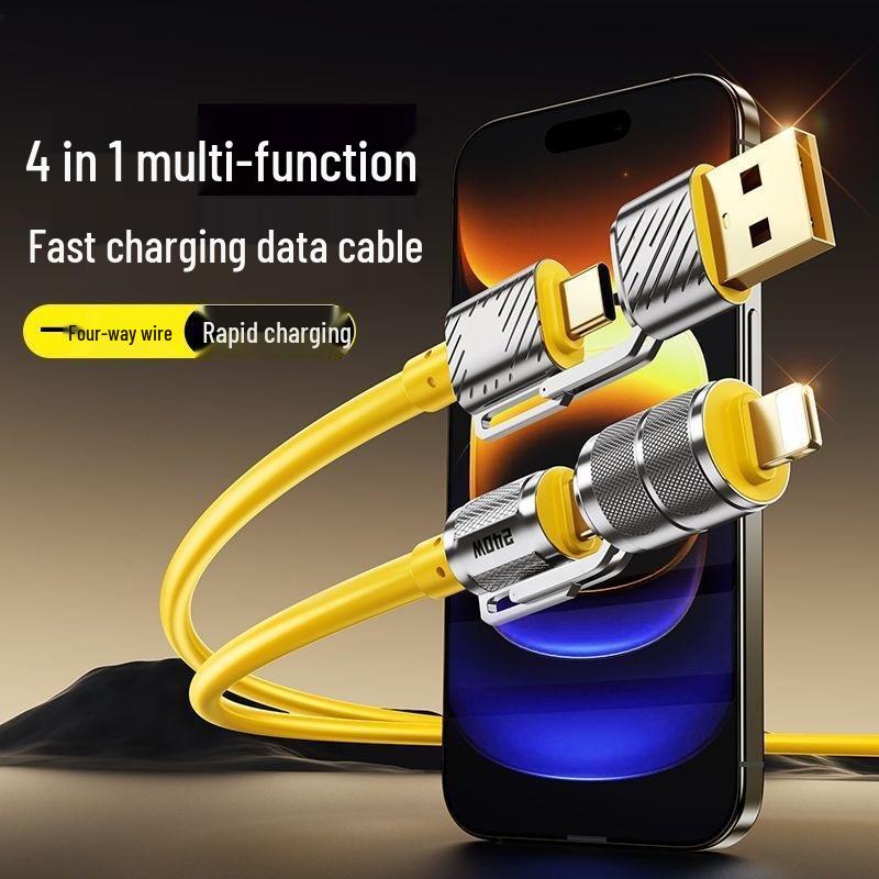 4-in-1 Fast Charging Cable for Apple, Type-C, Huawei, OPPO, Xiaomi, Honor Phones & Car Chargers