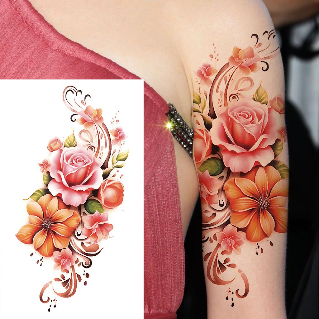 1 Sheet Black Henna Mandala Flower Temporary Tattoos For Women Girls Fake Lace Tattoo Sticker Disposable Decoration Adults Tatoo
