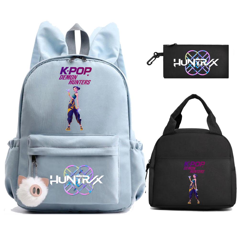 3 Stück/Set Anime Kpop Dämonenjäger Bedruckter Rucksack mit Lunchtasche Federmäppchen für Teenager Mädchen Junge Zurück zur Schule Rucksack Große Kapazität Reisetasche