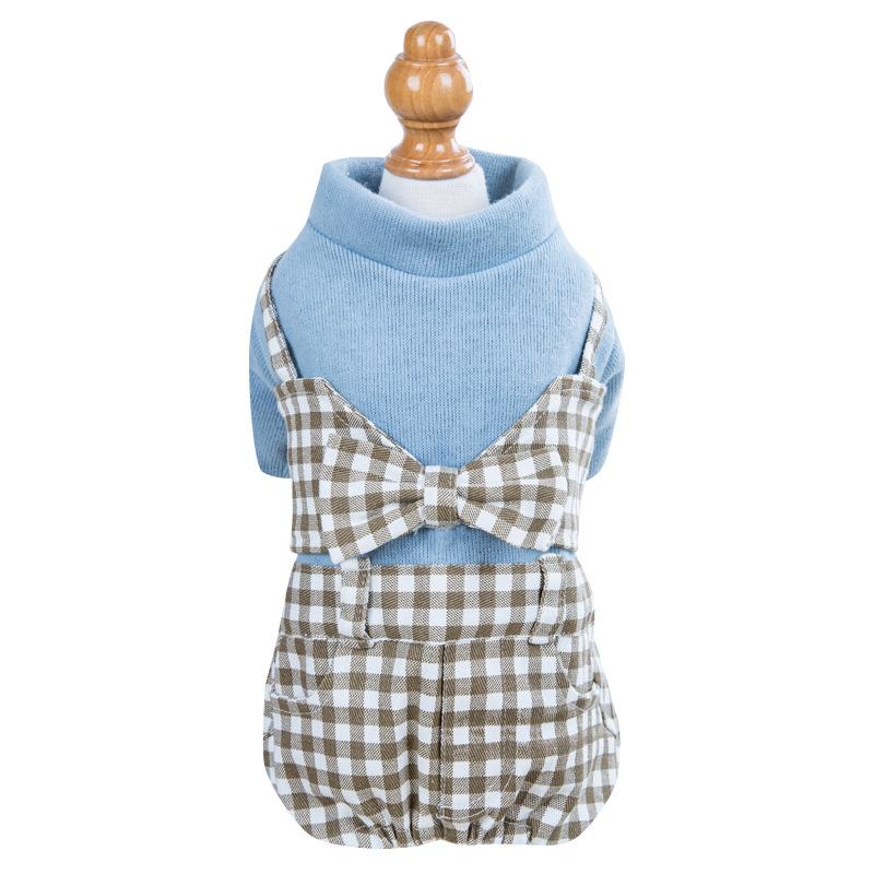 

Winter Dog Clothes Bowknot Plaid Coat Thicken Jacket Warm Pet Outfits Gentleman Jumpsuit for Dogs L