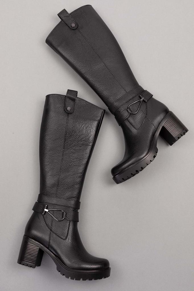 Damen-Stiefel, moderne, stilvolle Mode, Stiefel aus echtem Leder, mittelhoher Absatz, Ell-Schwarz
