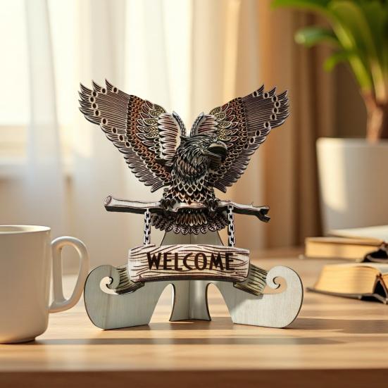 Eagle Wooden Forest Animals Decor Rustic Mountain Wall Rustic Art Decor Multi-Layer Design Home Office Decoration