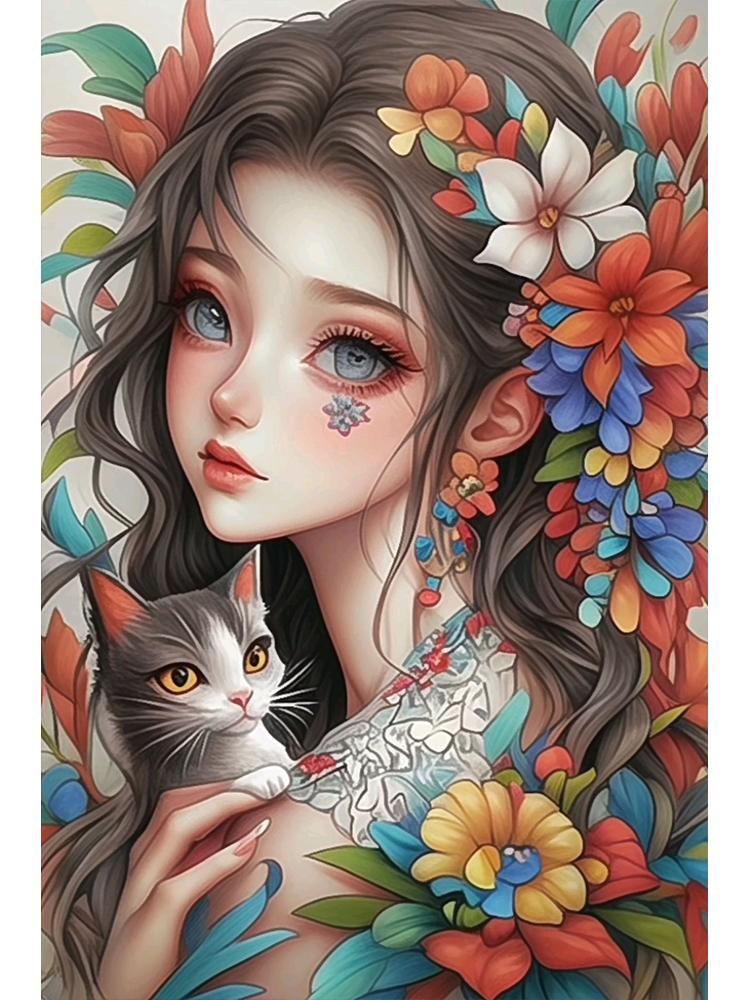 DIY 5D Beautiful Girl Animals Cat Cartoon 2024 New Hand Diamond Painting Embroidery Baby Cross Stitch Mosaic Home Decor Gift