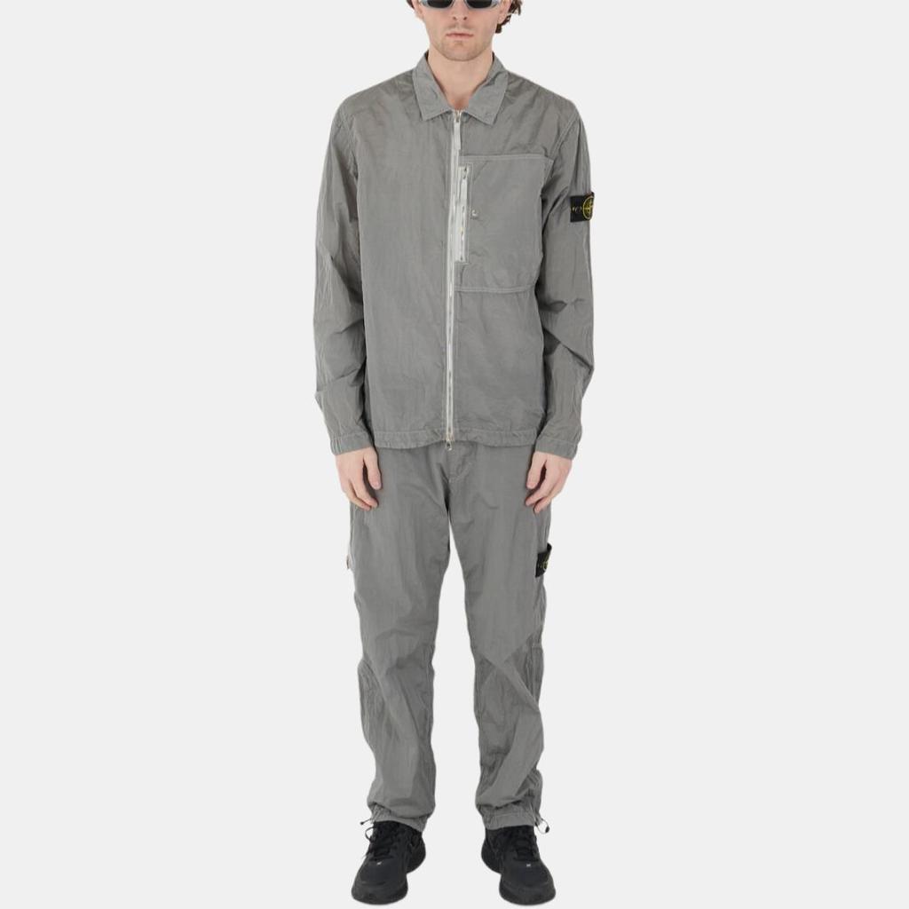 STONE ISLAND Ss25 Nylon Metal Solid Logo Patch Zip Long Sleeve Jacket Men Jackets Silver-Gray K1S1512000-05S0019-V0061