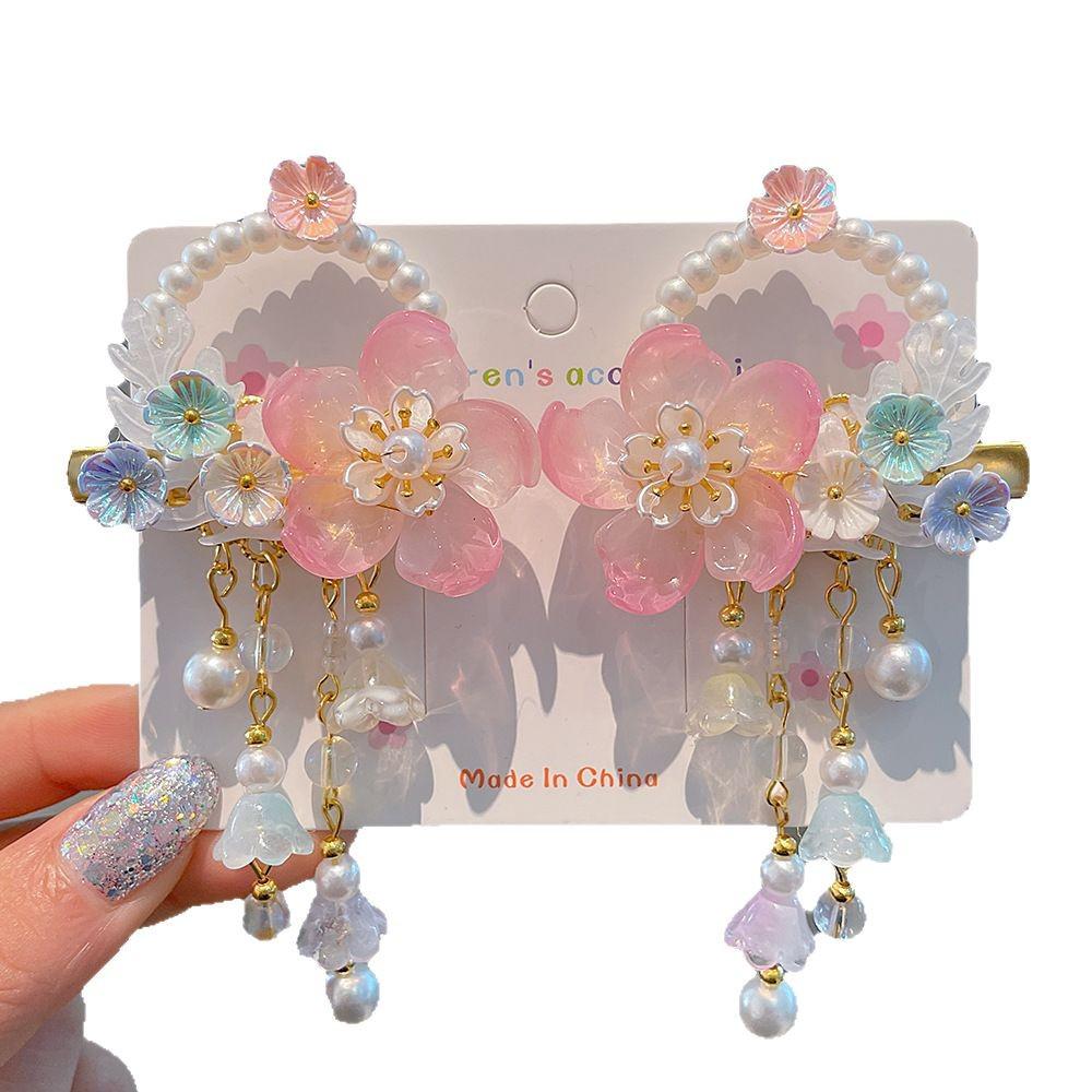 Children's Hanfu Hair Accessories: Girls' Tassel Flower Fairy Clips for Costume