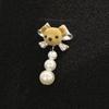 Korean version flocked bear bow brooch simple imitation pearl tassel versatile fixed buckle small collar pin women's accessories