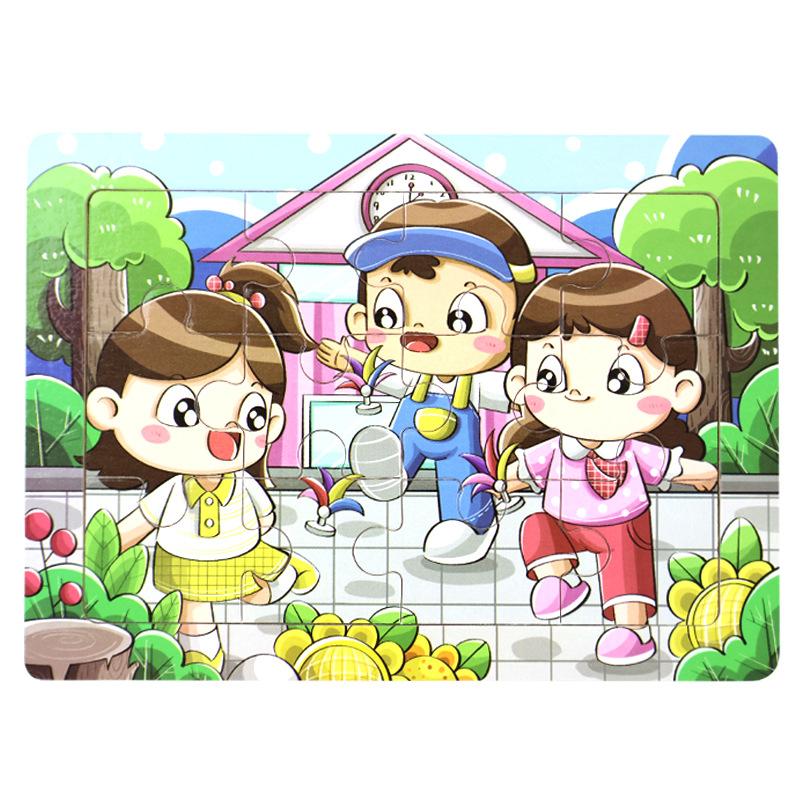 12 Wooden Puzzles, Educational Toys for Children, Early Education Cartoons, Animals, Traffic Cognition, Flat Wooden Puzzles