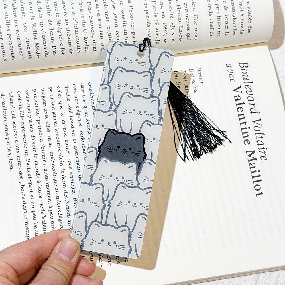 New Creative Black and White Cat Bookmark Translucent Acrylic Bookmark Tassel Pendant Bookmark Pet Lover Gift