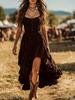 Vestido de Verano Estilo Bohemio con Dobladillo Fruncido y Falda Irregular para Salidas Casuales