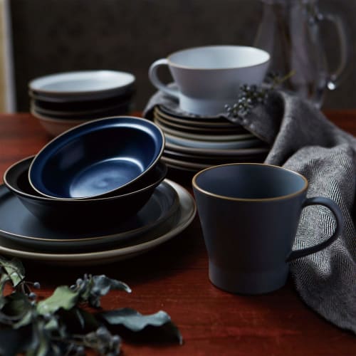 TAMAKI Plate M, Edge Line, Blue, Diameter 20cm x Height 2.2cm, Microwave and Dishwasher Safe, T-889138