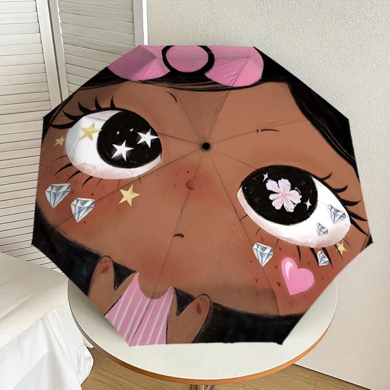 1PC Eyes Diamonds Umbrella-8-Rib Reinforced Portable Folding Travel Suitable for All Seasons Outdoor Daily Use-J352