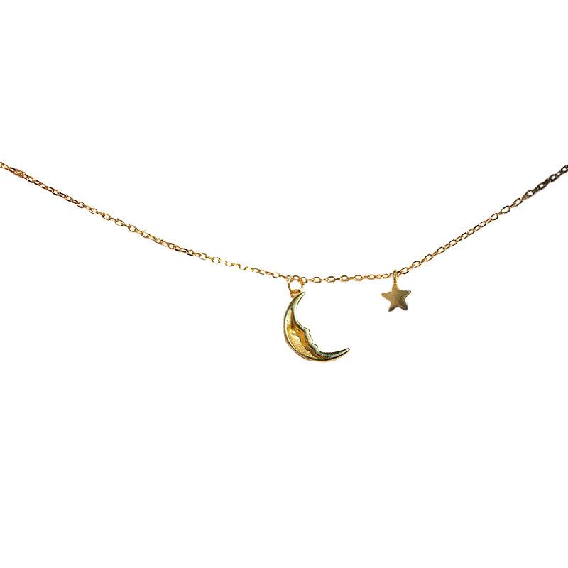 New Korean Style Crescent Moon Star Necklace Simple Personality Temperament Versatile Collarbone Chain Women