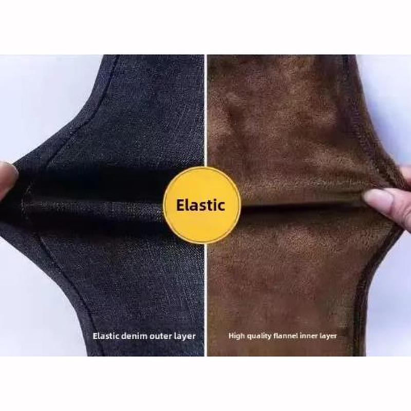 Herr Höst Vinter Jeans Fleecefodrade Förtjockade Raka Ben Lös Passform Kalla Utomhuskläder