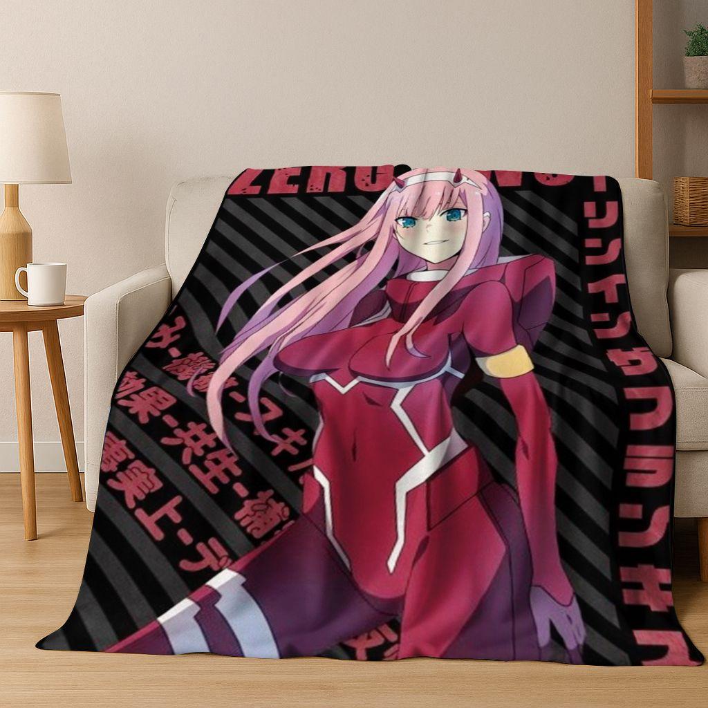 002 Zero Two DARLING In FRANXX Sexy Girl Cartoon Art Flannel Blanket,Cozy Soft Throw Blanket for Home Bedroom Bed Sofa Cover