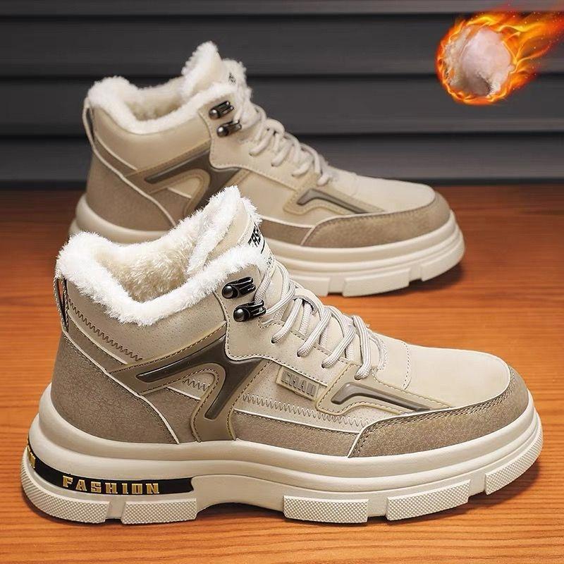Fashion Winter Mens Boots Luxury Leather Casual Ankle Boots Fashion High Top Cotton Boot Thick Plush Warm Snow Boots Winter Men Sneakers