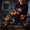 Artificial Black Rose Pumpkin Picks for Halloween Floral Arrangements and Vase Decorations