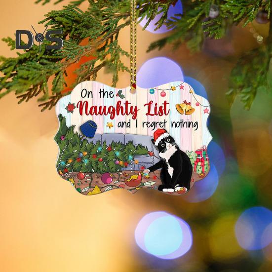 Christmas Cat Pendant Cartoon Cat with Santa Hat Ornament 2D Flat Acrylic Christmas Tree Decoration Cat Keepsake for Home Car Tree Decor