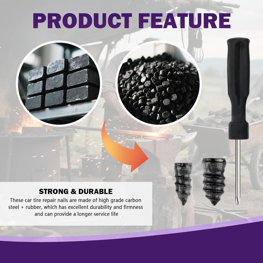 100PCS Car Tire Plug Kit,Practical Tire Screw Plug Repair Kit With Screwdriver/Tires Repair Rubber Nail For Quick Repairs,Essential Car Accessories