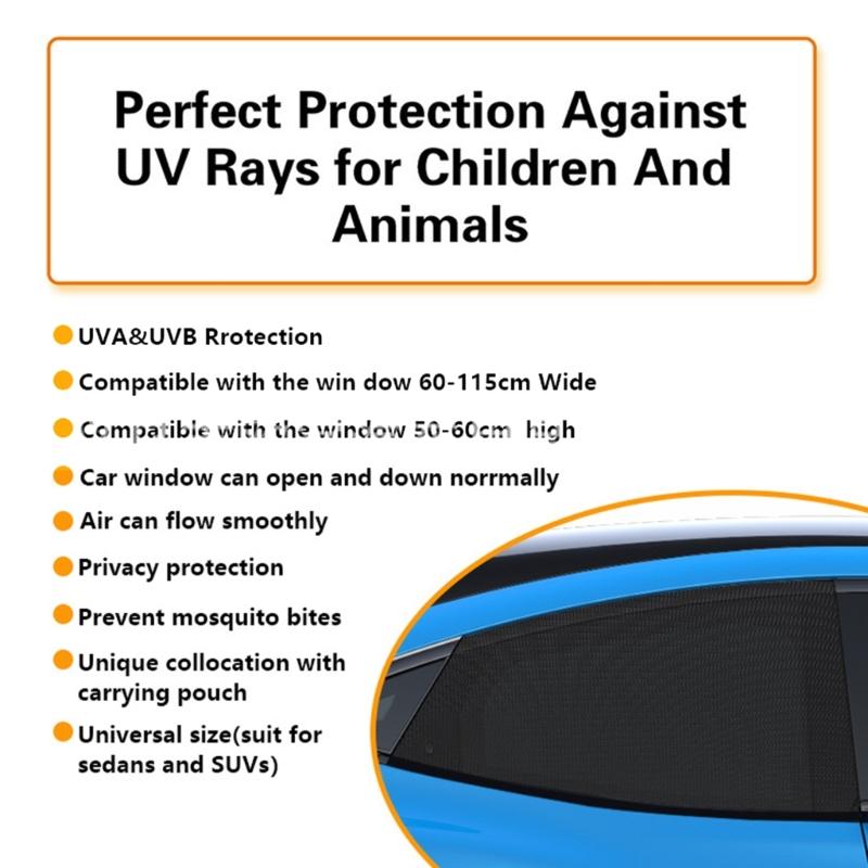 Car Side Window Screen Cover Pair, Mesh Layer for Waiting Stops, Open Window Use and Mild Side Light Control Travel