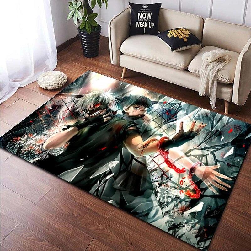 Hot Anime Tokyo Ghoul 3D-gedruckter Teppich für Wohnzimmer, rutschfester Teppich, Schlafzimmer, Nachttisch, moderne Heimdekoration, Boden, Yoga-Matte