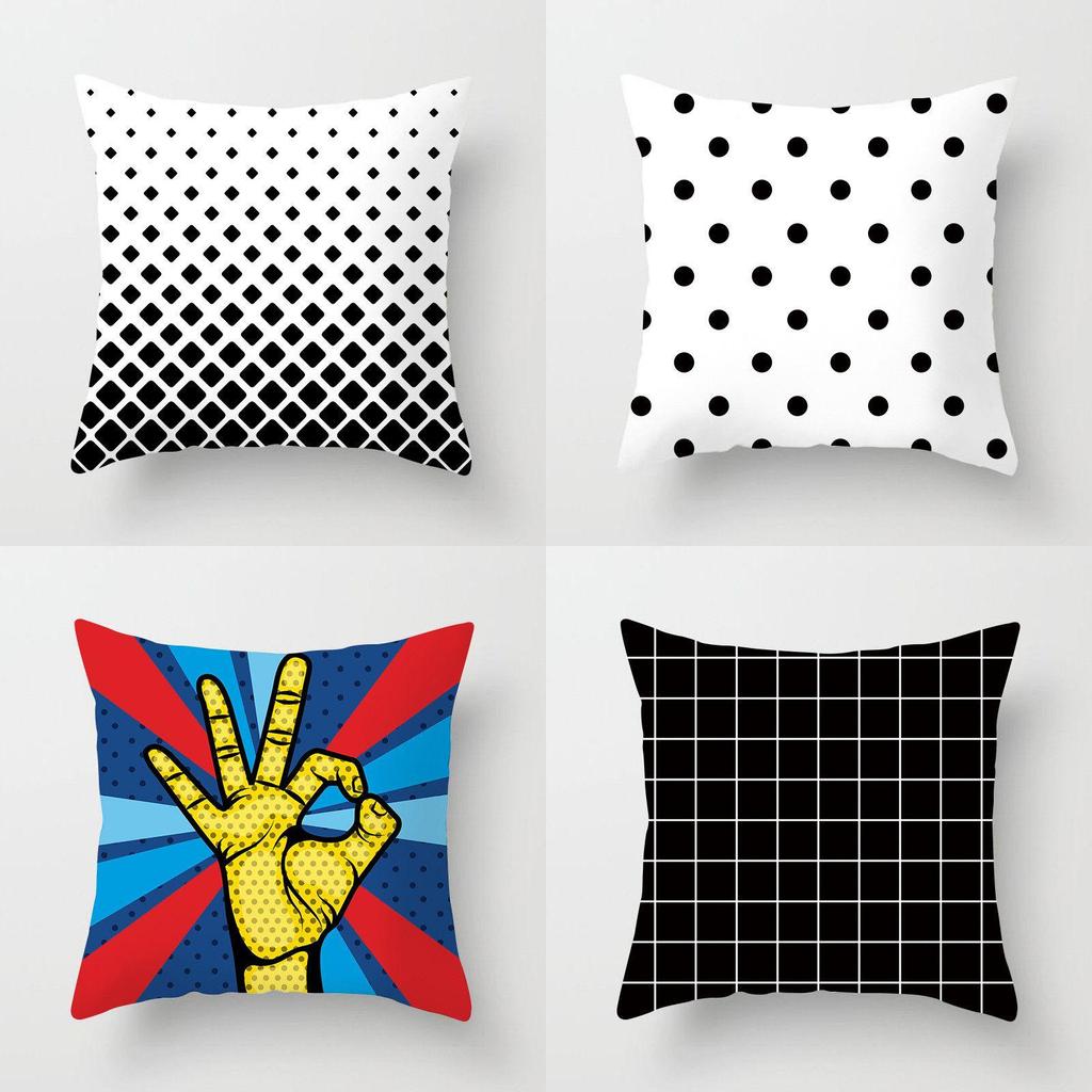 Premium Polyester Peach Skin Geometric Cushion Cover In Black White Gray For Elegant Touch