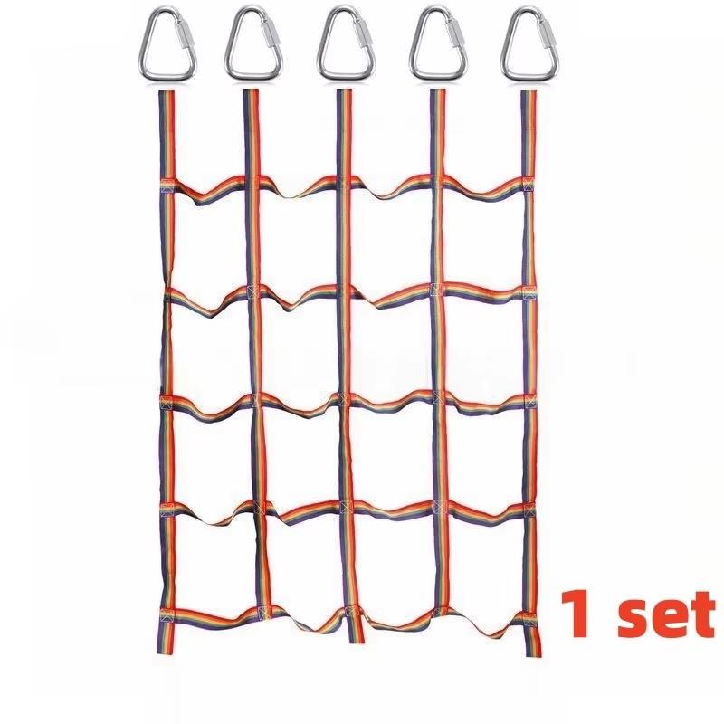 

Outdoor Colored Ribbon Climbing Net Kids Indoor Adventure Hanging Durable 100 KG Weight Capacity Triangle Hook Play Swing