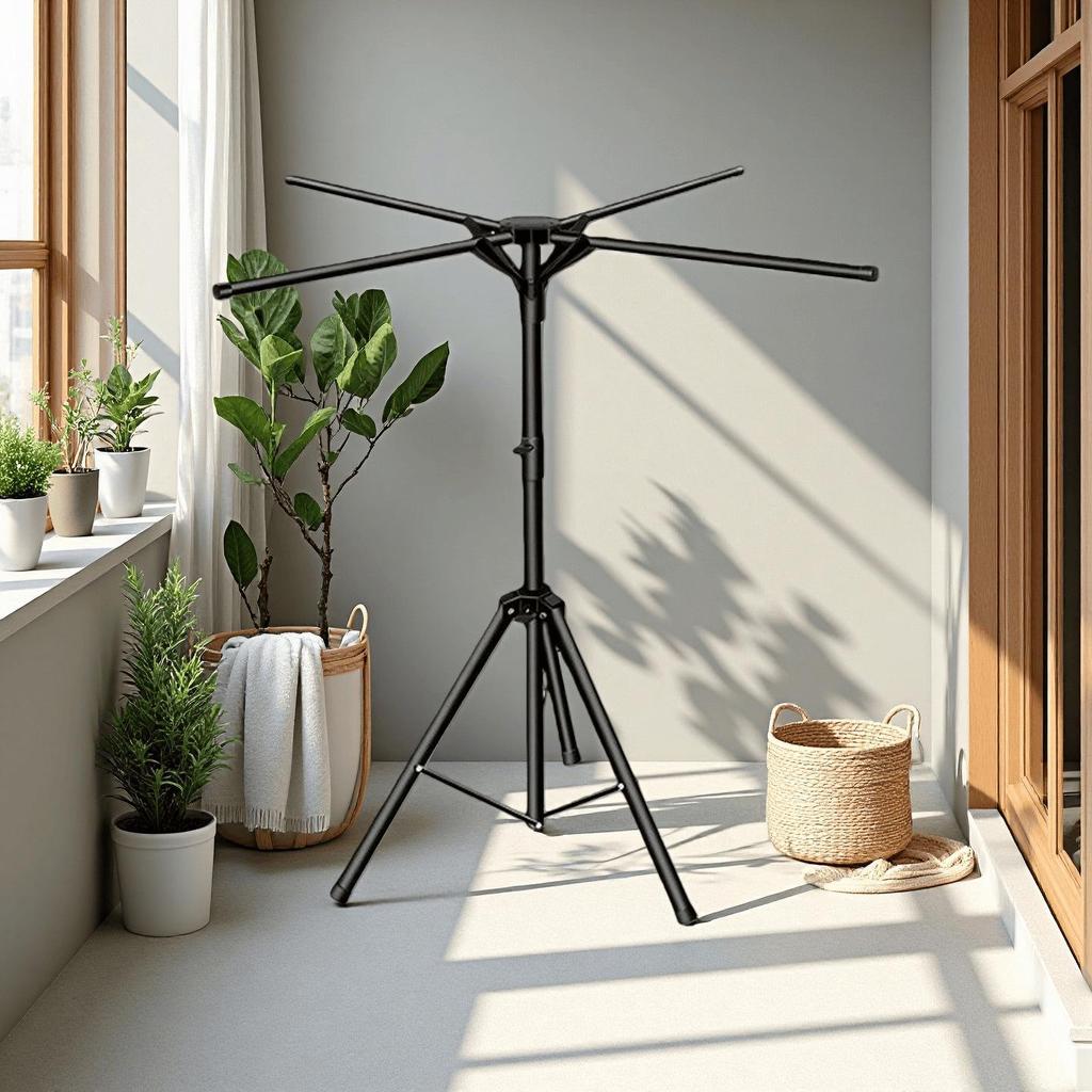 Compact Foldable Clothes Drying Rack - Space-Saving Balcony & Floor Stand for Simple Hanging
