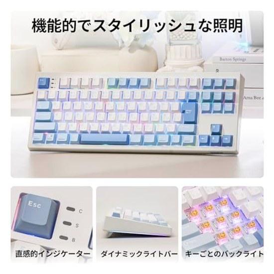 EPOMAKER TH87 JIS Japanese Layout TKL Wireless Gaming Keyboard 2.4GHz/BT5.0/Wired Tenkeyless Hot-Swap Compatible 10000mAh Mechanical 91-Key Linear RGB