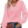 Women's Lace V Neck Puff Long Sleeve Eyelet Tops Dressy Business Casual Work Shirts Blouses Crochet Hollow Out Blouse Lace Pullover Top S-XXL