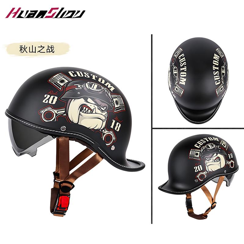 China 3C certification retro motorcycle helmet pedal cruise helmet for men and women with sunscreen goggles half helmet.