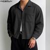 INCERUN Oversized Men Turn Down Collar Long Sleeve Texture Loose Casual Shirts Tops